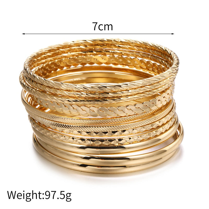 12pcs Punk Curb Cuban Chain Bracelets Set for Women Miami Boho Thick Gold Color Charm Bracelets Bangles Fashion Jewelry