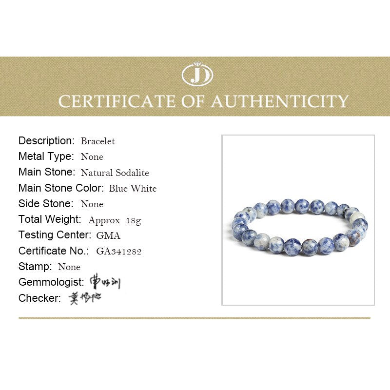 JD Natural Stone Blue Dot Sodalite Bead Bracelet Women Fashion Round 6 8 10 12mm Spot Ore Bangles Female Summer Wristband Gifts