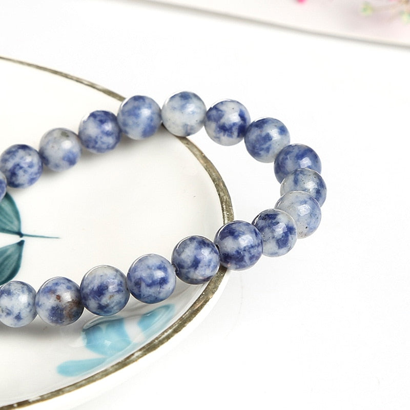 JD Natural Stone Blue Dot Sodalite Bead Bracelet Women Fashion Round 6 8 10 12mm Spot Ore Bangles Female Summer Wristband Gifts