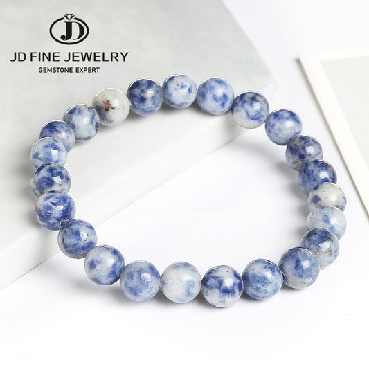 JD Natural Stone Blue Dot Sodalite Bead Bracelet Women Fashion Round 6 8 10 12mm Spot Ore Bangles Female Summer Wristband Gifts