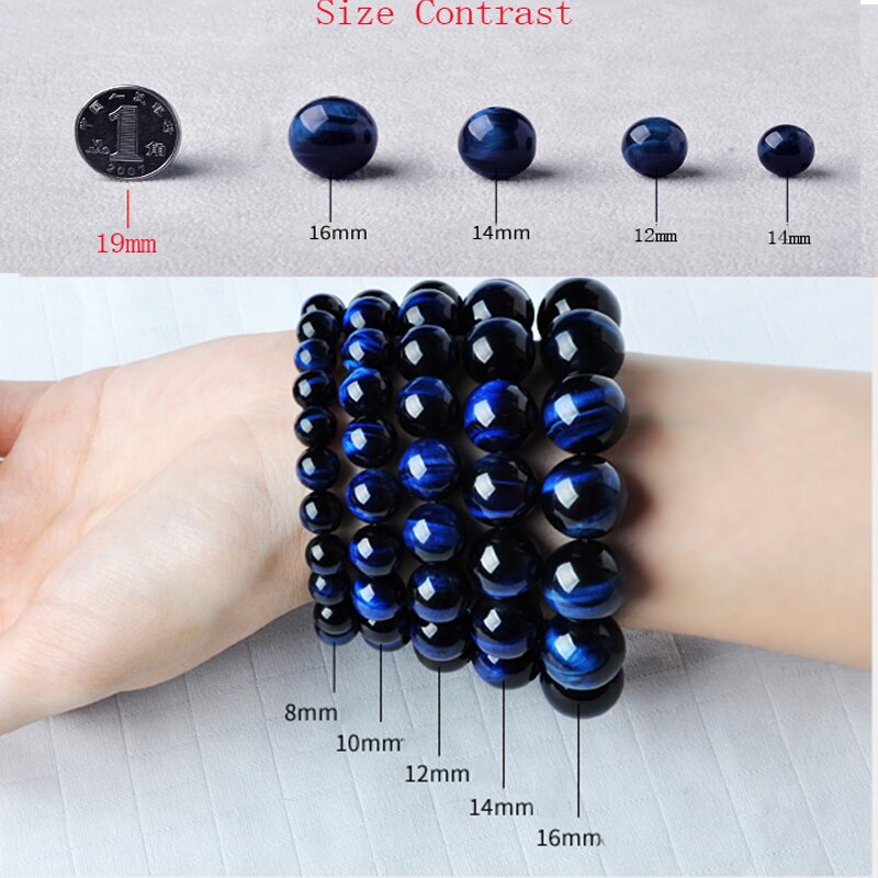 Men Women Natural Blue Tiger Eye Beads Bracelets Round Beads Elasticity Rope Charm Bracelet 6 8 10 12 14 16mm