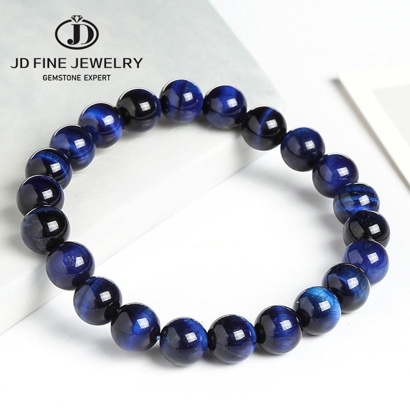 JD High Quality Natural Lapis Lazuli Blue Tiger Eye Stone Beads Bracelets for Women & Men Stretch Round Bracelet Couple Jewelry