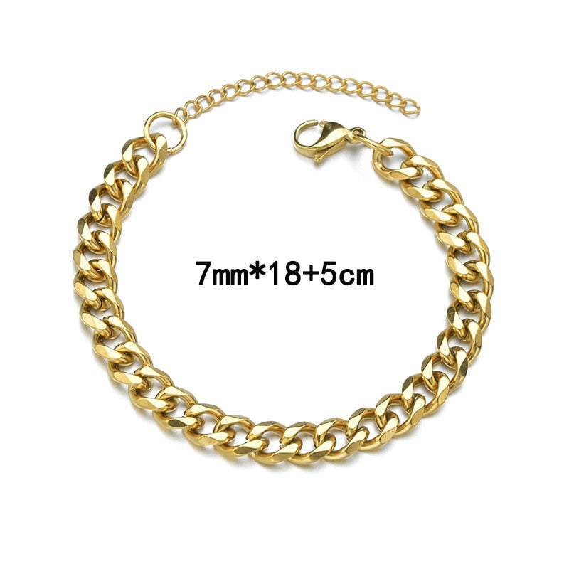 Men's Bracelet Homme Stainless Steel Cuban Link Chains Bracelets For Men Women Chain On Hand 3/5/7MM Jewelry Gift