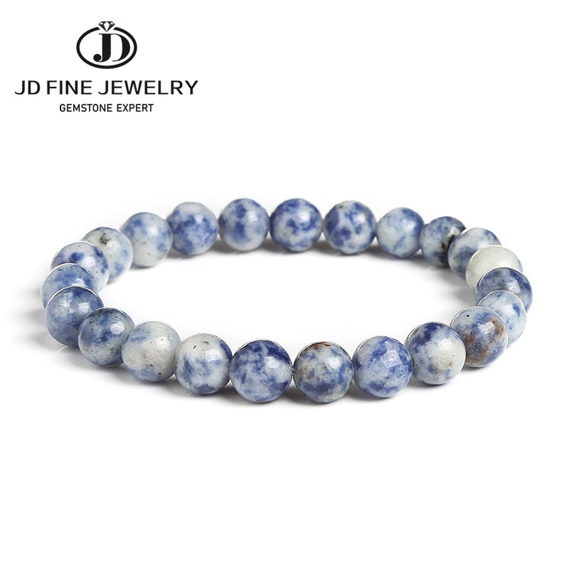 JD Natural Stone Blue Dot Sodalite Bead Bracelet Women Fashion Round 6 8 10 12mm Spot Ore Bangles Female Summer Wristband Gifts