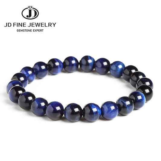 JD High Quality Natural Lapis Lazuli Blue Tiger Eye Stone Beads Bracelets for Women & Men Stretch Round Bracelet Couple Jewelry