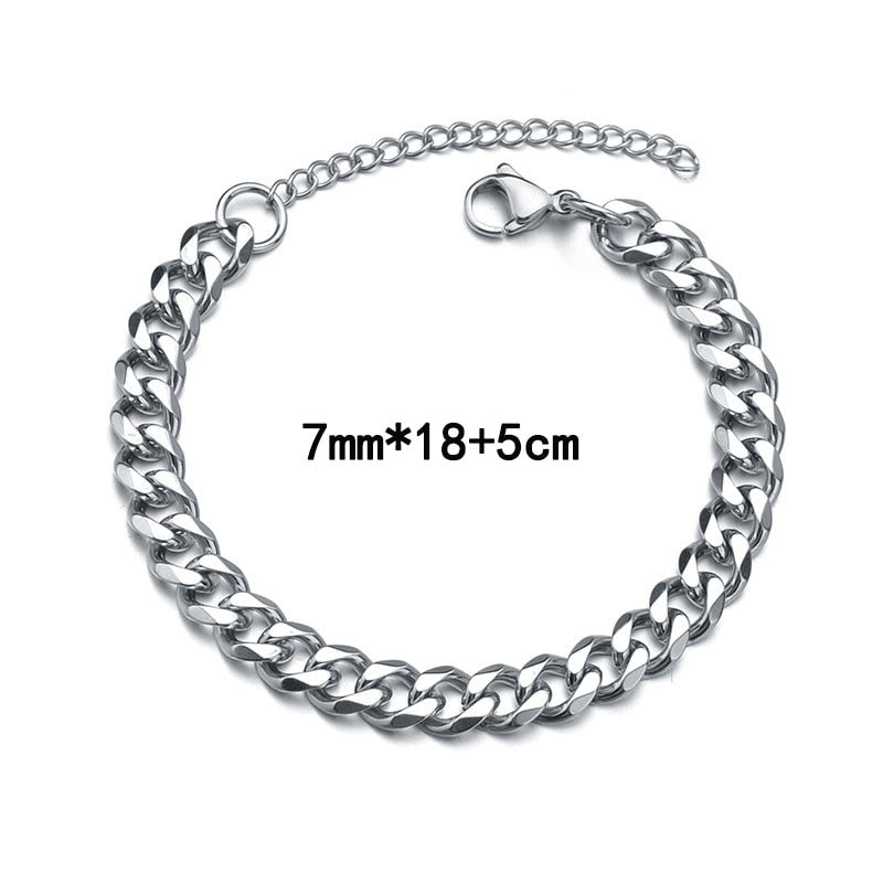 Men's Bracelet Homme Stainless Steel Cuban Link Chains Bracelets For Men Women Chain On Hand 3/5/7MM Jewelry Gift