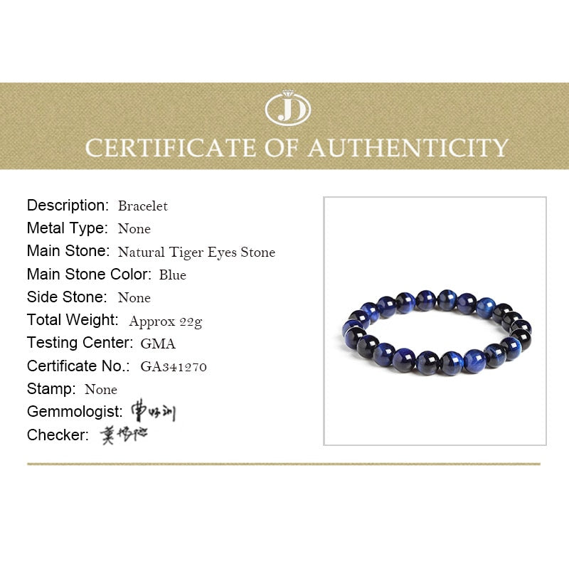 JD High Quality Natural Lapis Lazuli Blue Tiger Eye Stone Beads Bracelets for Women & Men Stretch Round Bracelet Couple Jewelry